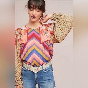 Anthropologie Bl-nk Miranda Peasant Blouse - M - floral multi- NWOT